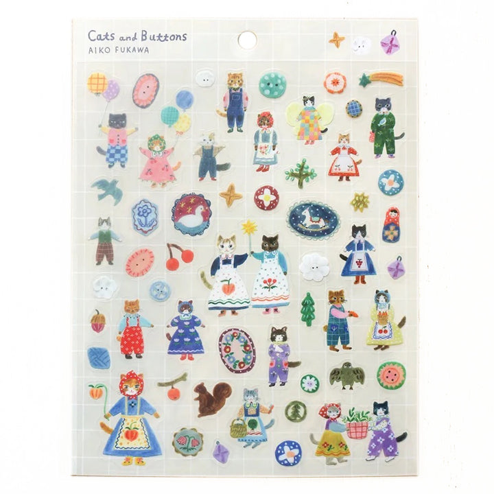 photo packshot du packaging de la planche de 55 stickers « cats and buttons » de aiko fukawa pour cozyca products