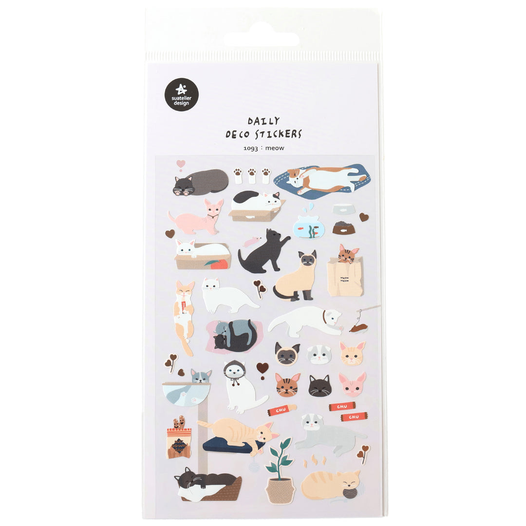 photo packshot de la planche de 65 stickers au thème « chats » de la marque sueatelier