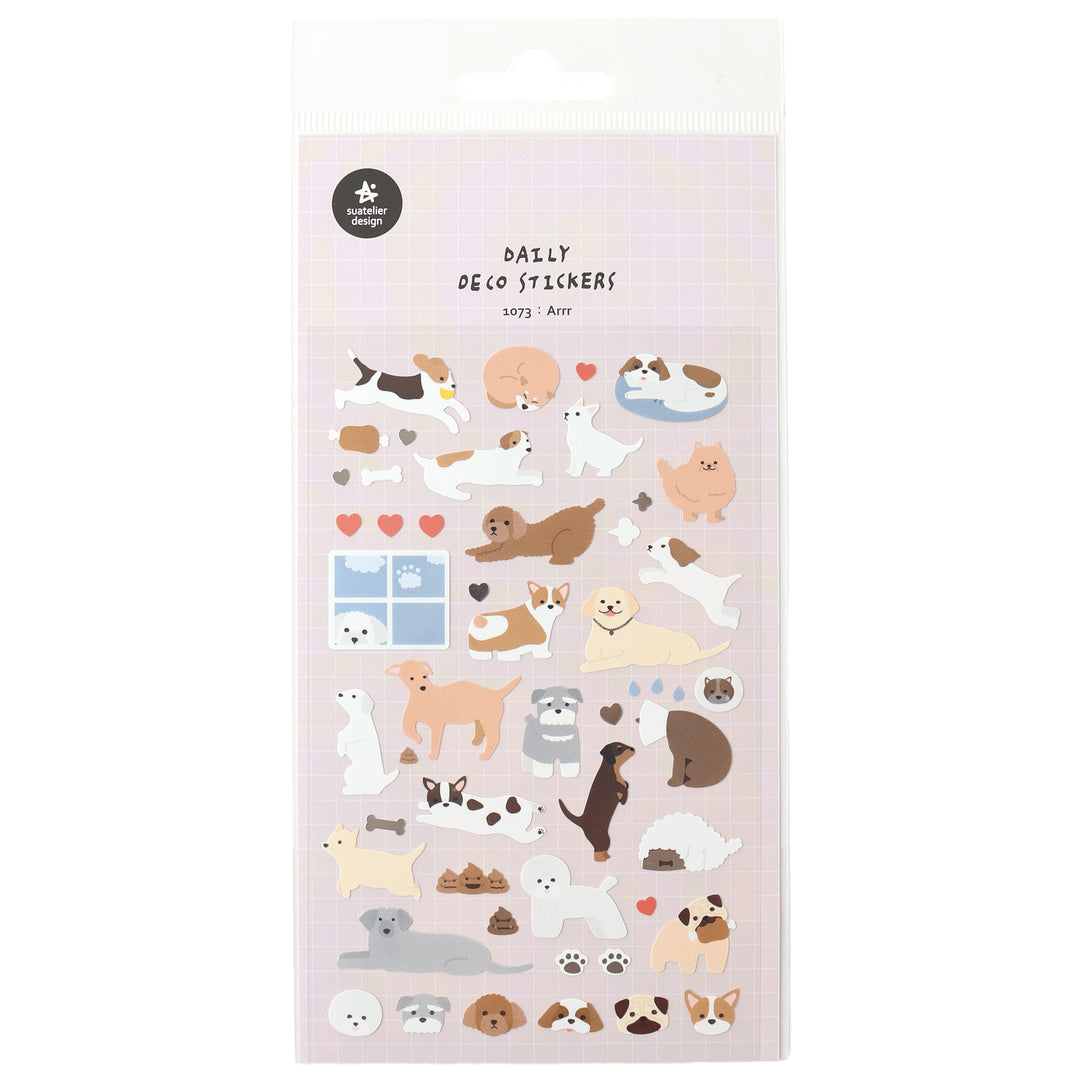photo packshot de la planche de 50 stickers au thème « chiens » de la marque sueatelier