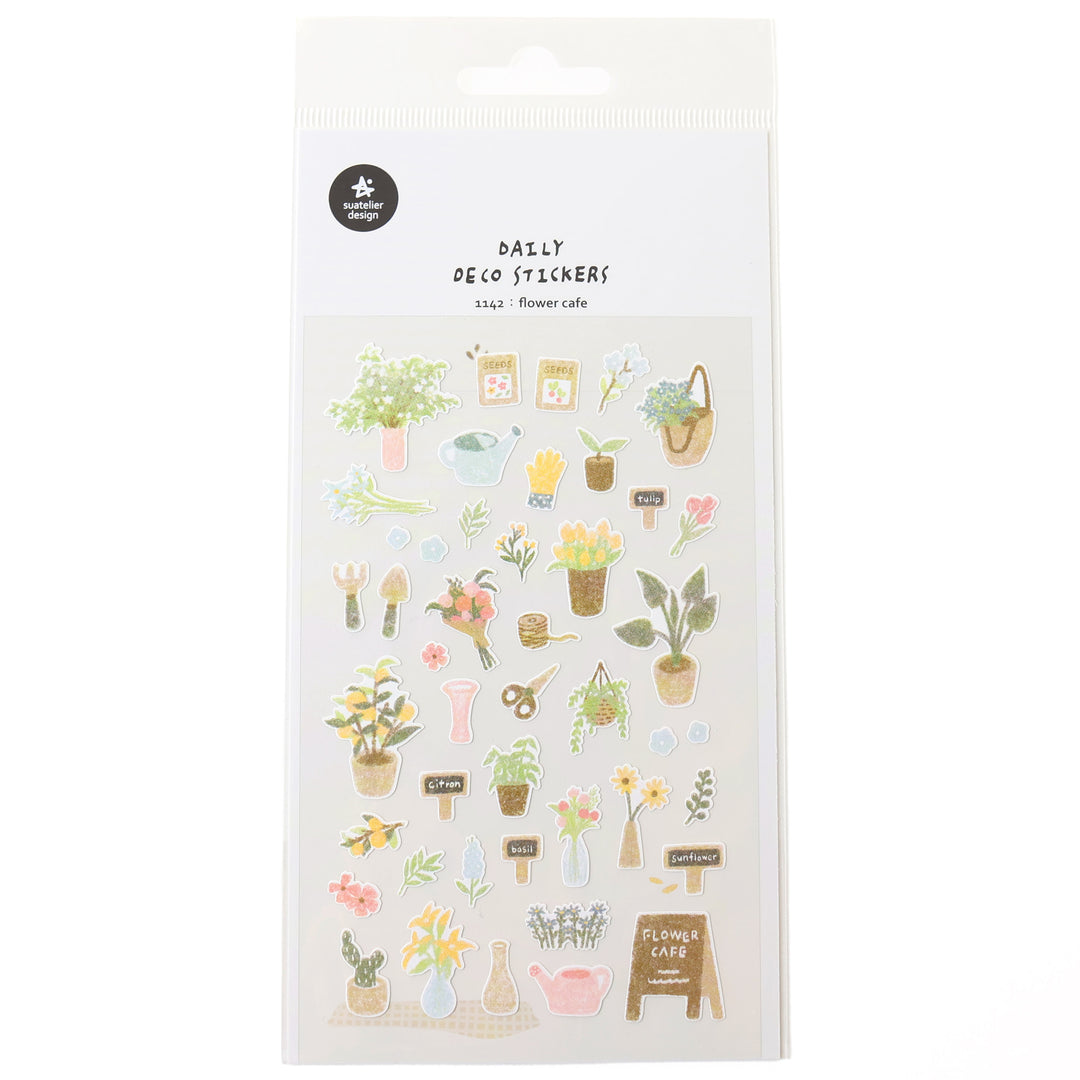 photo packshot de la planche de 65 stickers au thème « jardinage » de la marque sueatelier