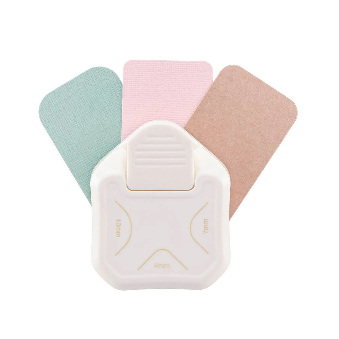 photo packshot de la perforatrice et des découpes de la perforatrice d'angle 3 en 1 de 4, 7 et 10mm vaessen creative