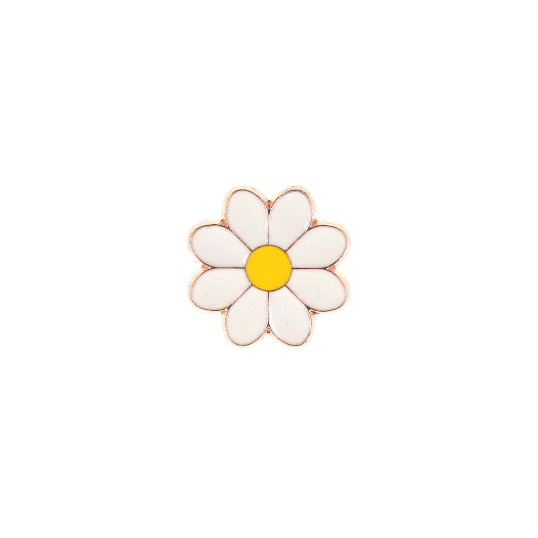 photo packshot du pin's en forme de marguerite blanc et jaune