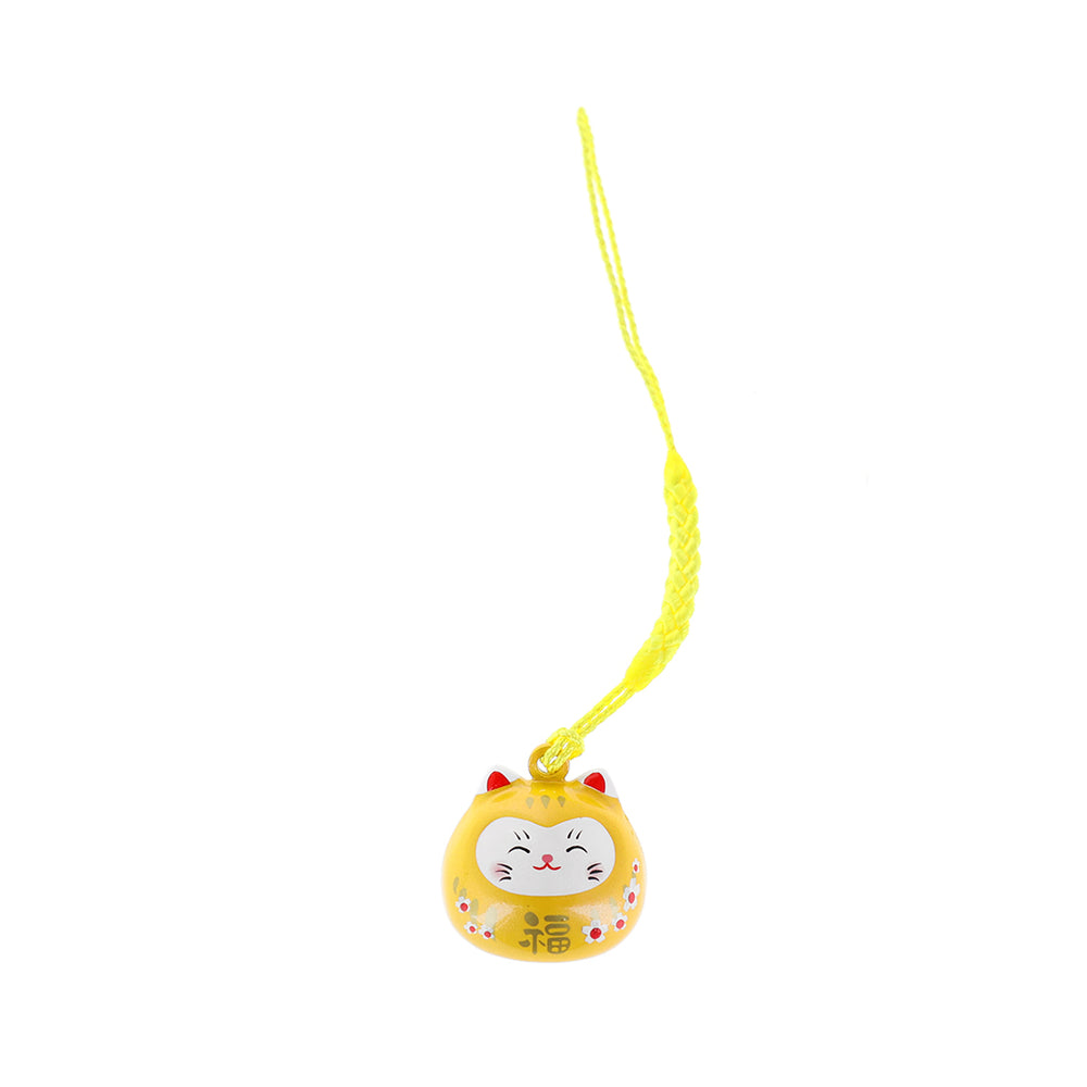 photo packshot d'un porte-clefs en forme de daruma et de chat de couleur jaune