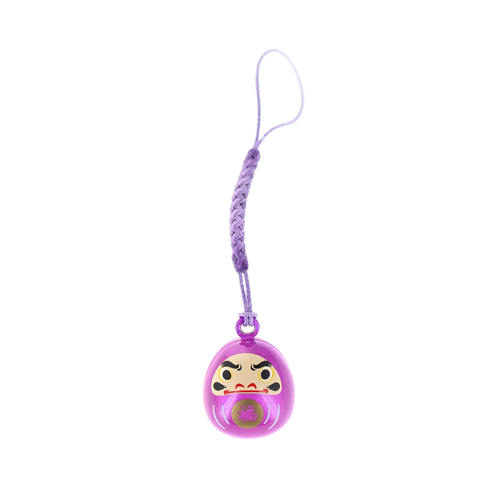 photo packshot d'un porte-clefs en forme de daruma de couleur violet prune nacré