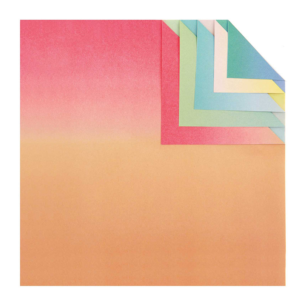 photo packshot du set de 100 papiers origami unis aux dégradés linéaires de 15cm par 15cm rico design