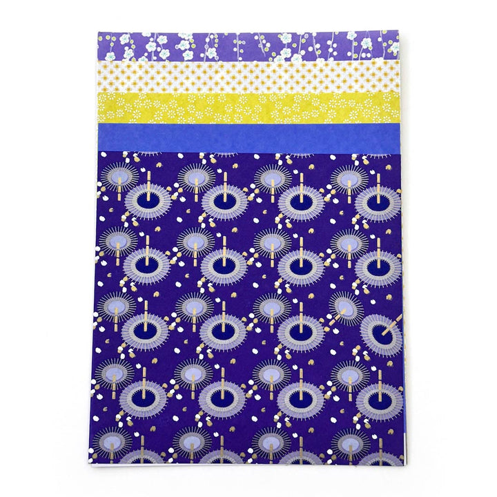 5 Papiers Origami - 19,50 x 19,50 cm - Bleu Nuit, Violet, Jaune Acidulé - Luciole