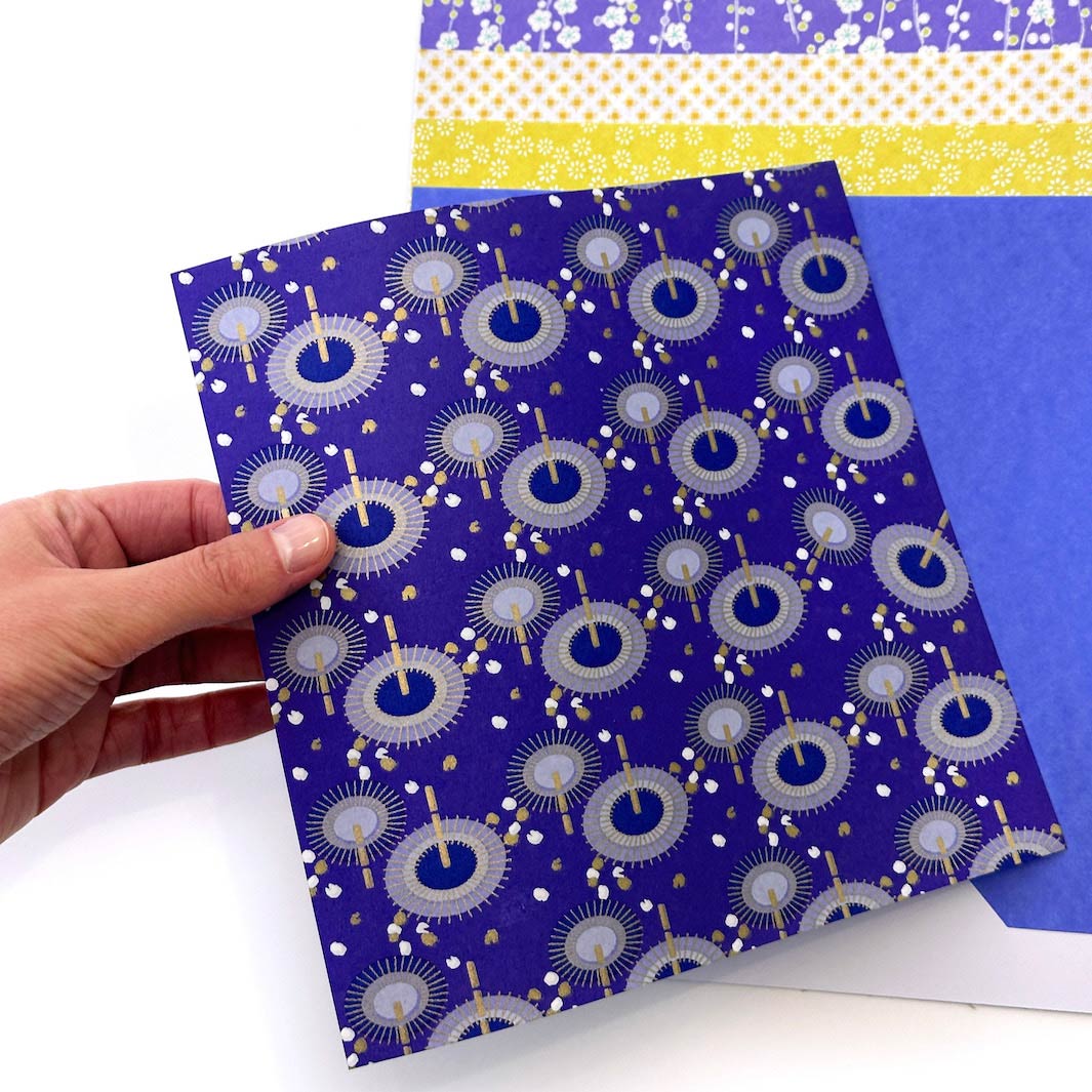 5 Papiers Origami - 19,50 x 19,50 cm - Bleu Nuit, Violet, Jaune Acidulé - Luciole