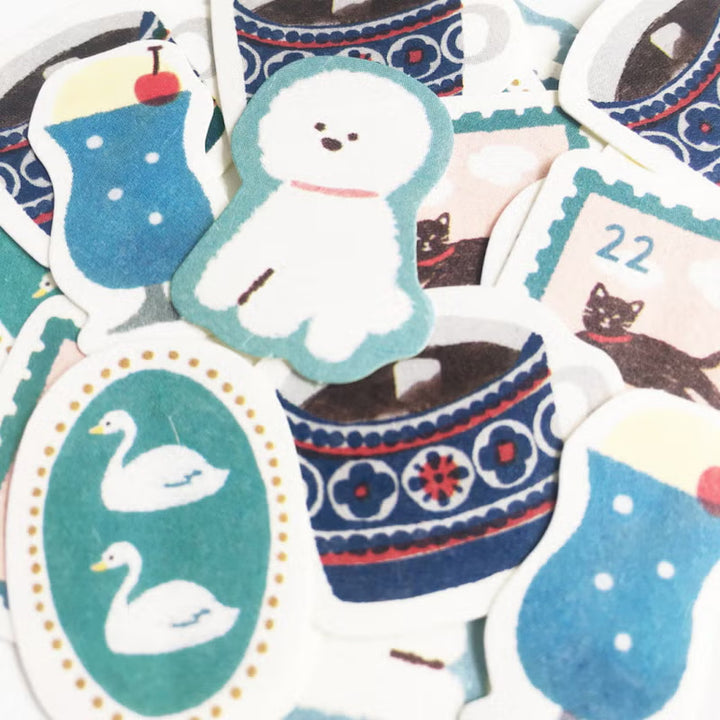 image packshot des stickers en vrac du lot de 20 stickers au thème dans les tons bleus de furukawashiko 