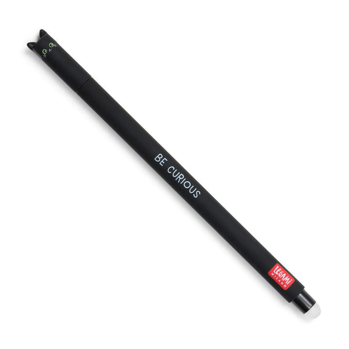 photo packshot du stylo gel effaçable en forme de chat noir à l'encre noire et à la pointe 0,7mm legami