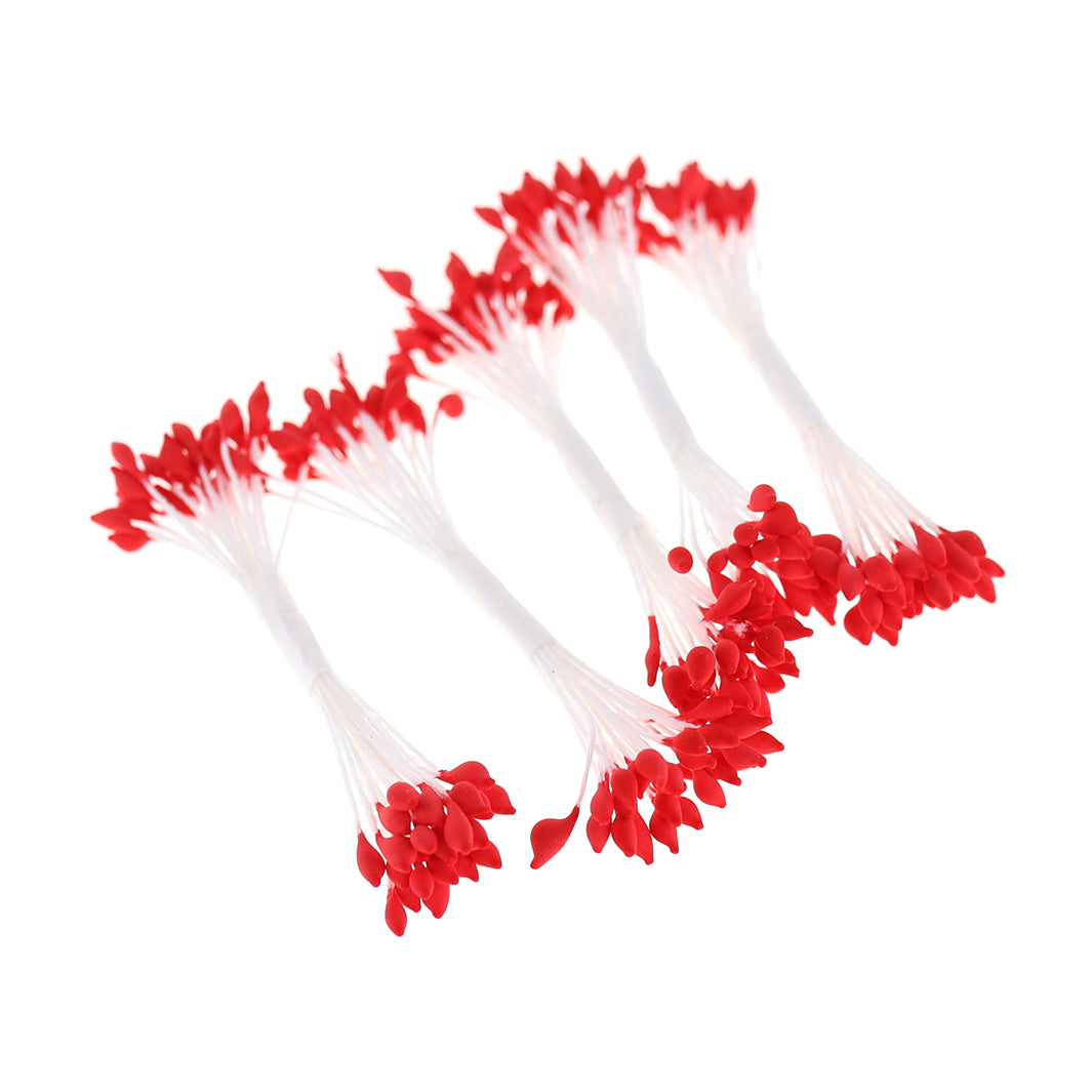 photo packshot vue de biais du lot de 5 fagots de pistils de fleurs rouges et blancs (321)