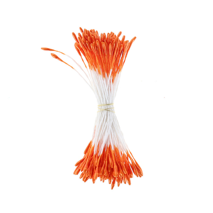 photo packshot vue de face du fagot de pistils de fleurs métallisés orange et blancs (1081)