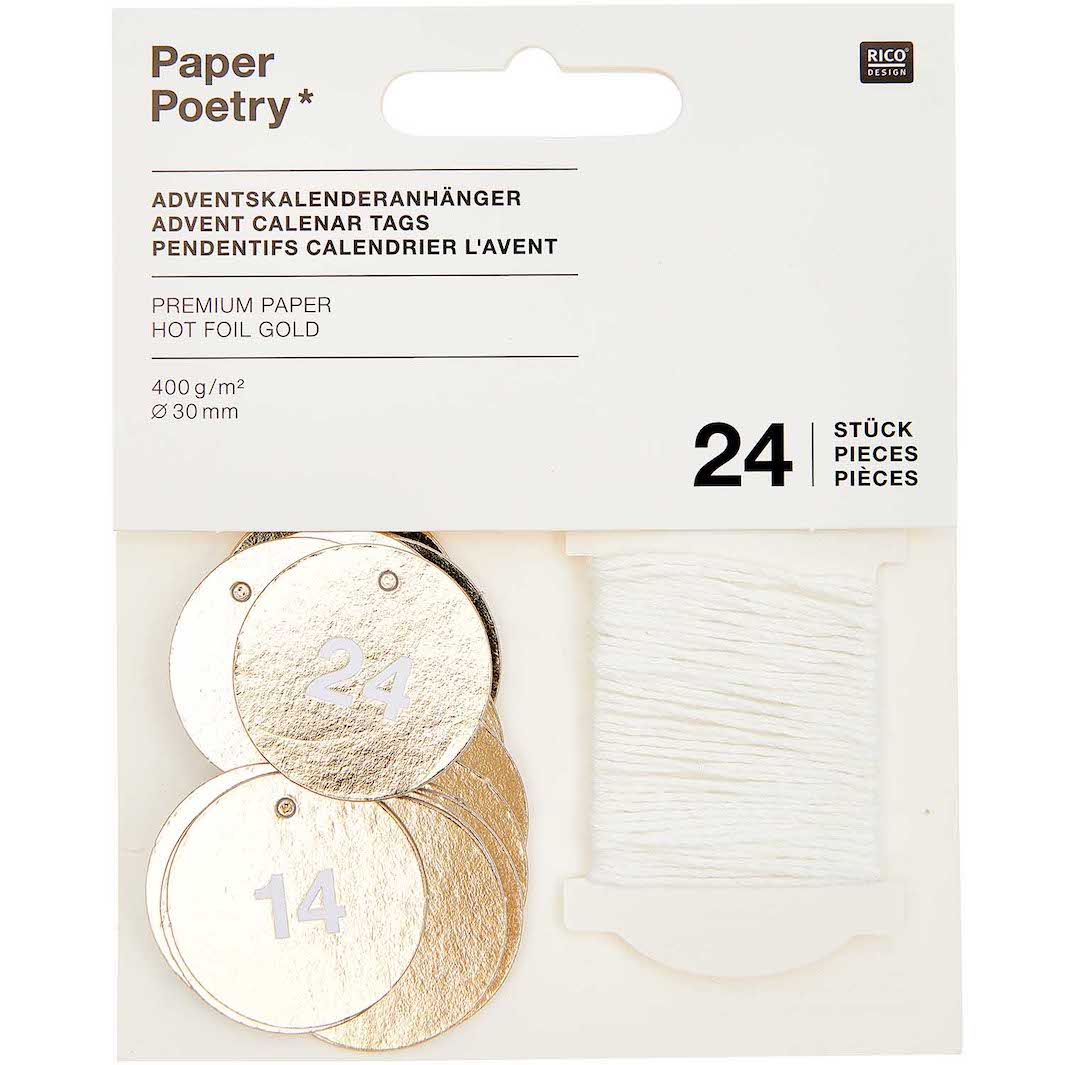 Lot de 24 Étiquettes Rondes en Papier - Calendrier de l'Avent - Or