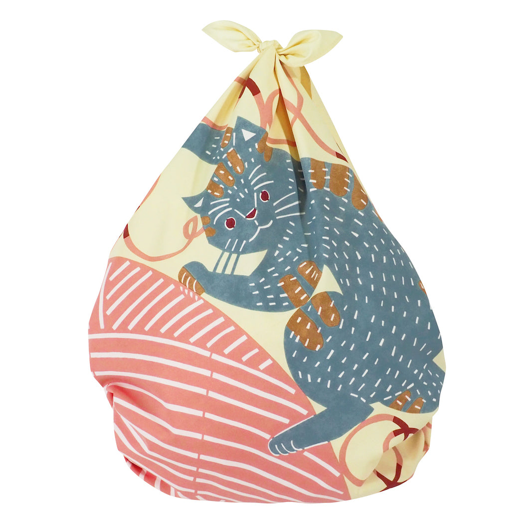 Furoshiki - Aquadrop - Chats et Pelote - Jaune Pâle, Rose, Gris Bleu et Marron - Kata Kata - 70x70cm