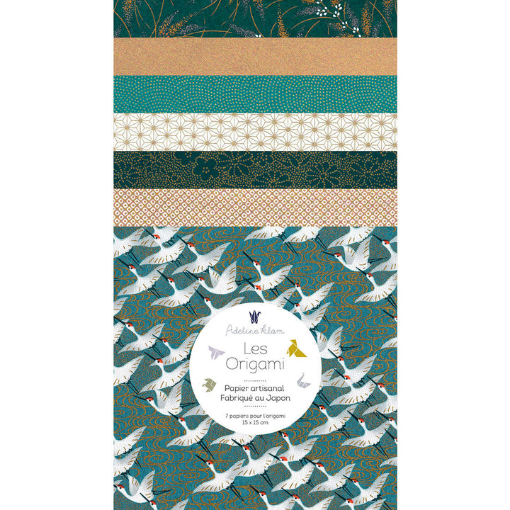 Kit Guirlande de Grues en origami - Bleu Canard, Blanc et Or - Venise - E3