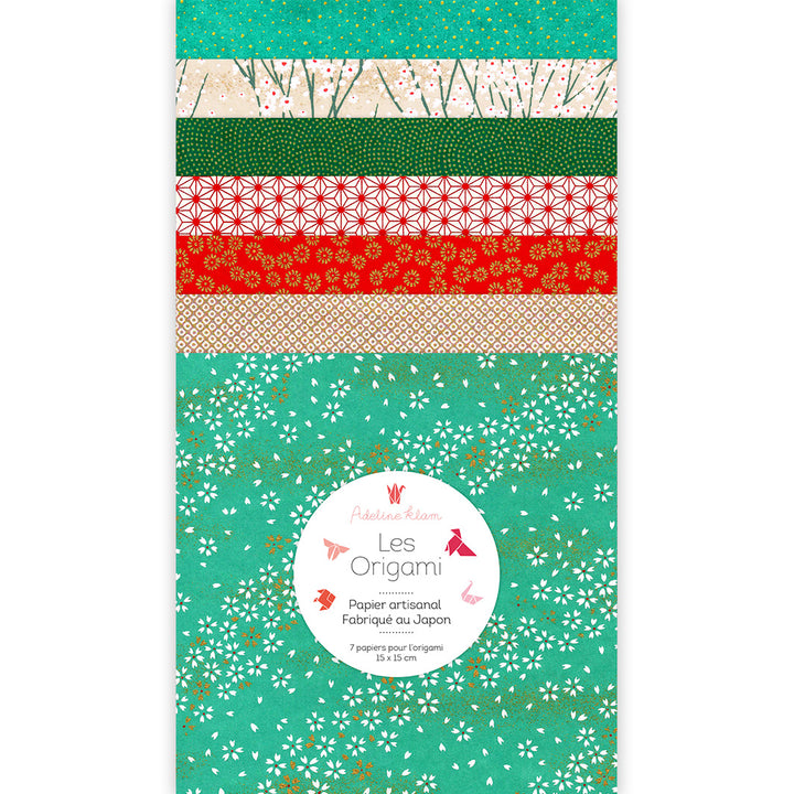 7 Papiers Origami - 15 x 15 cm - Vert, Rouge et Or - Lutin - E4