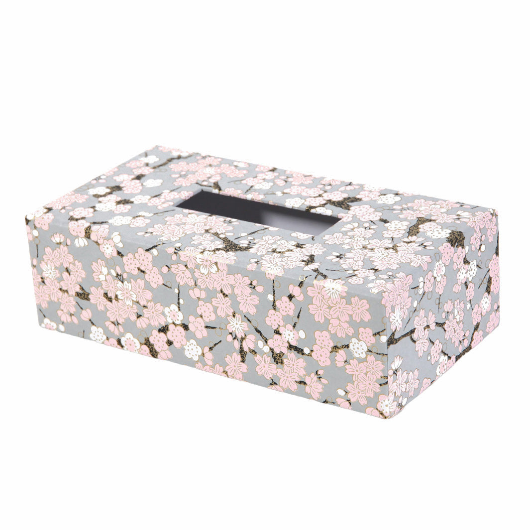 Boîte à Mouchoirs - Fleurs de Cerisier et Prunier - Gris, Rose, Blanc et Marron Foncé - M360
