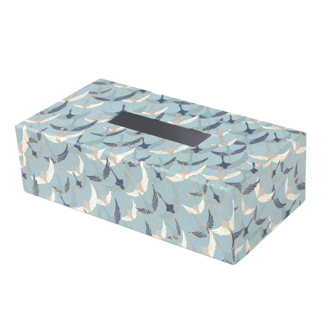 Boîte à Mouchoirs - Envolée de Grues - Bleu, Bleu Foncé et Taupe - M752