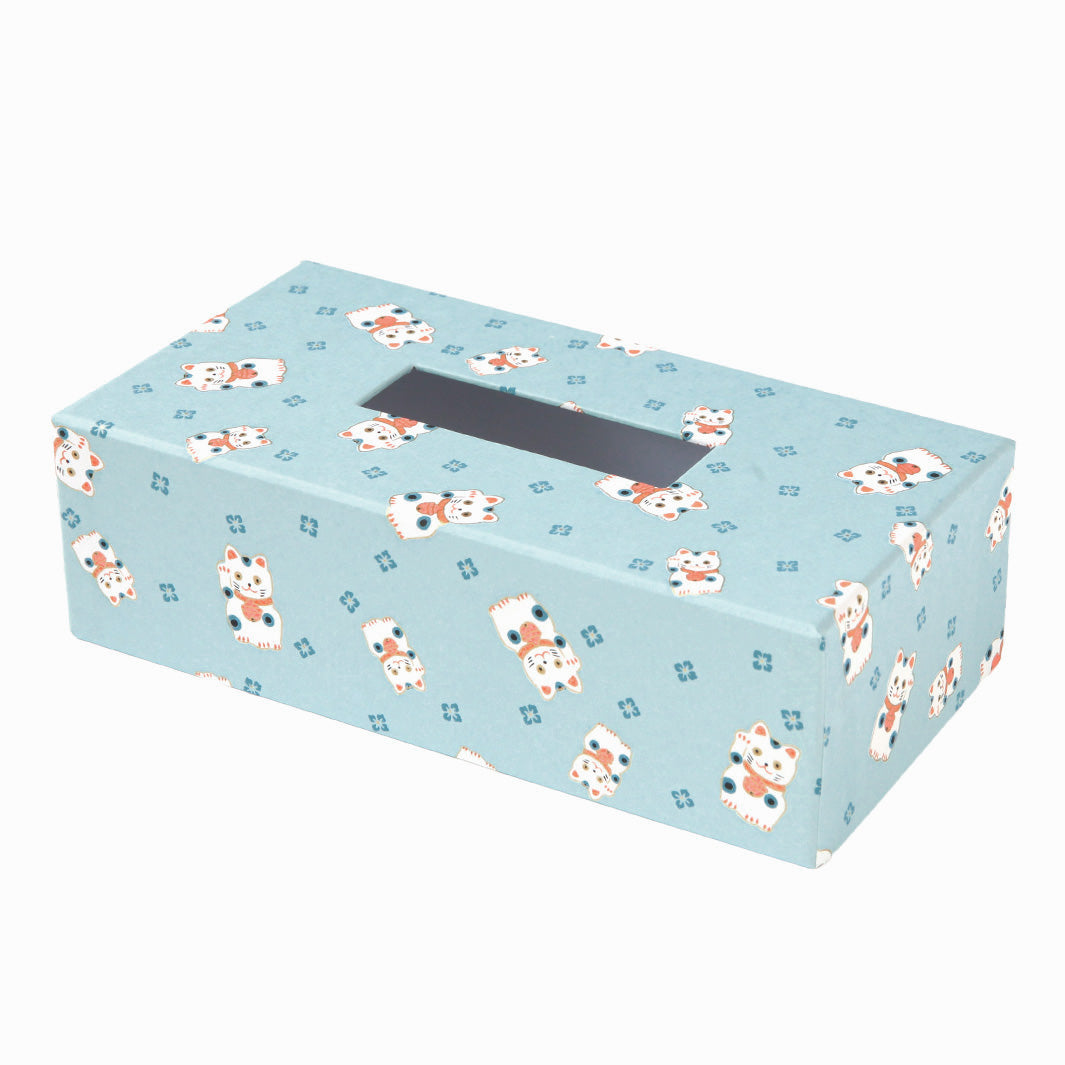 Boîte à Mouchoirs - Maneki Neko - Bleu Gris Clair et Foncé, Corail  - M840