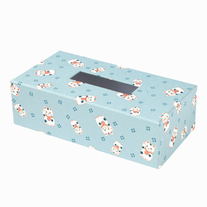 Boîte à Mouchoirs - Maneki Neko - Bleu Gris Clair et Foncé, Corail  - M840