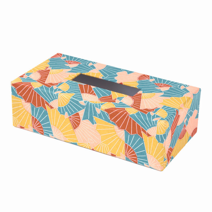 Boîte à Mouchoirs - Éventails Graphiques - Caramel, Brique, Bleu Canard et Rose Saumon - M880