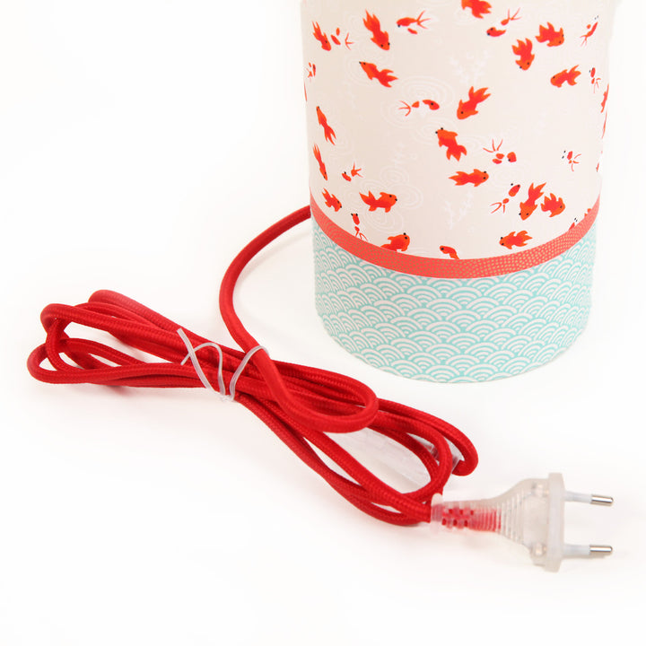 Lampe japonaise à poser - 3 bandes - Poissons, Samekomon et Vagues Inversées - Blanc Nacré, Rouge et Vert d'Eau  - M613, M275 et M674