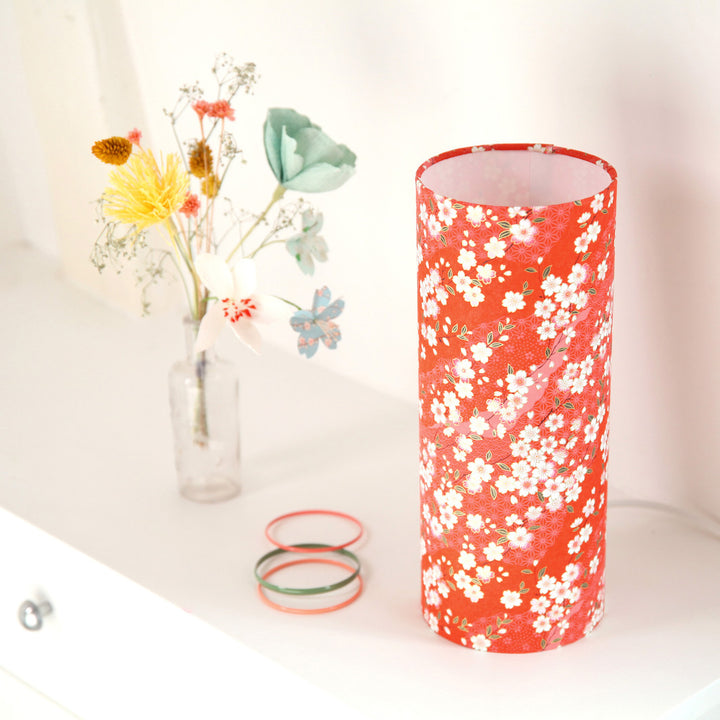 Lampe Japonaise à Poser - Fleurs de Cerisiers - Orange Rouge - M385