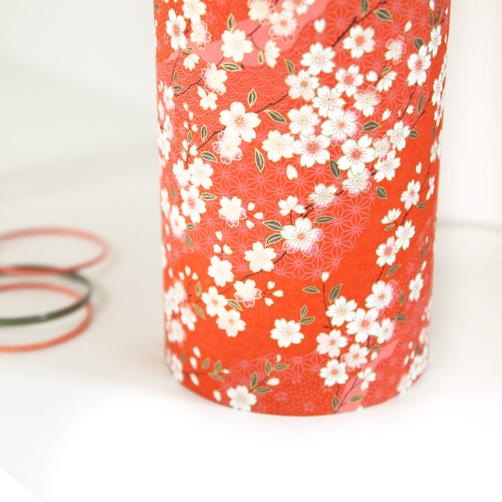 Lampe Japonaise à Poser - Fleurs de Cerisiers - Orange Rouge - M385