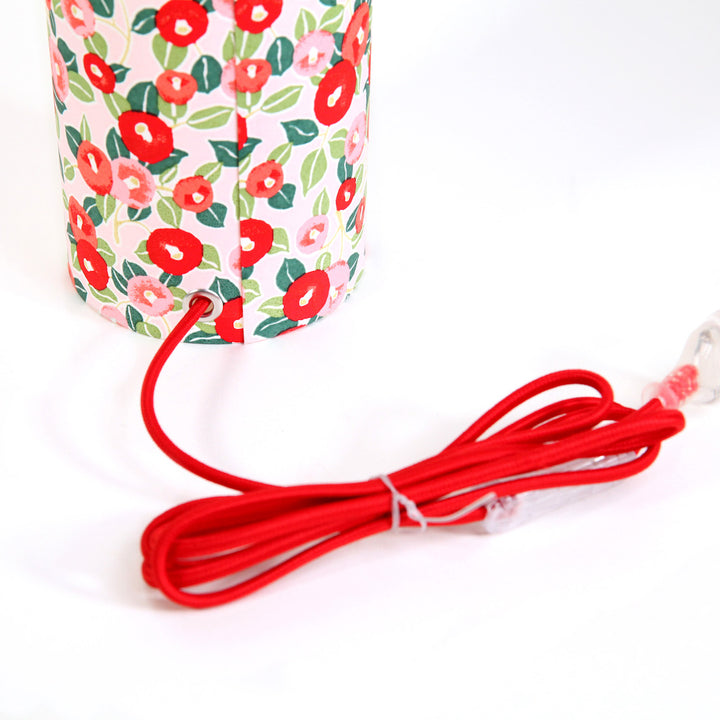 Lampe Japonaise à Poser - Camélias - Rouge, Rose et Vert - M722