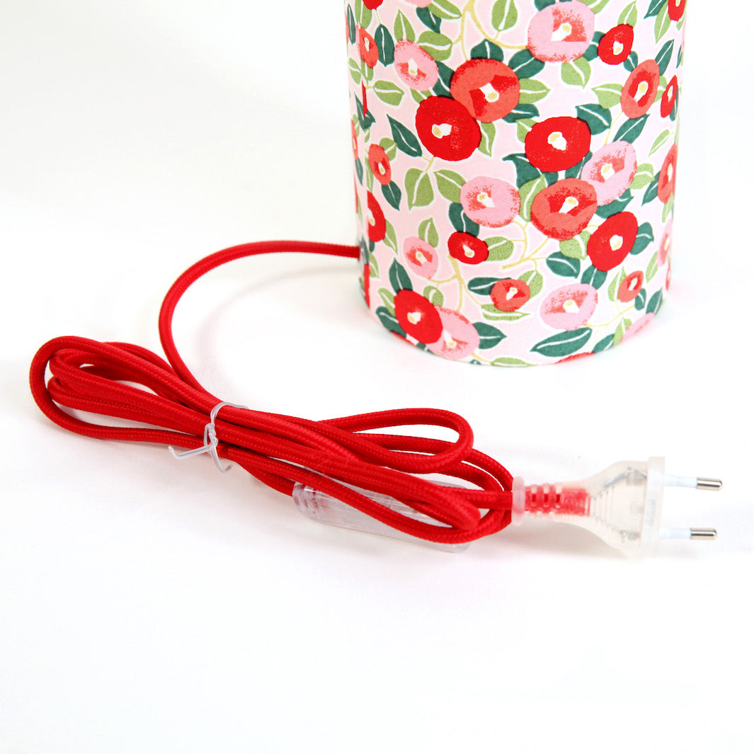 Lampe Japonaise à Poser - Camélias - Rouge, Rose et Vert - M722