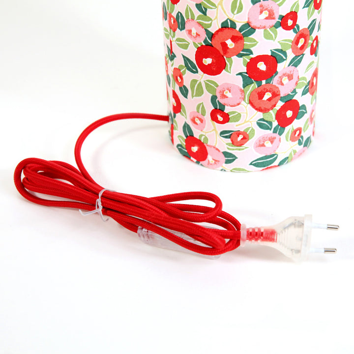 Lampe Japonaise à Poser - Camélias - Rouge, Rose et Vert - M722