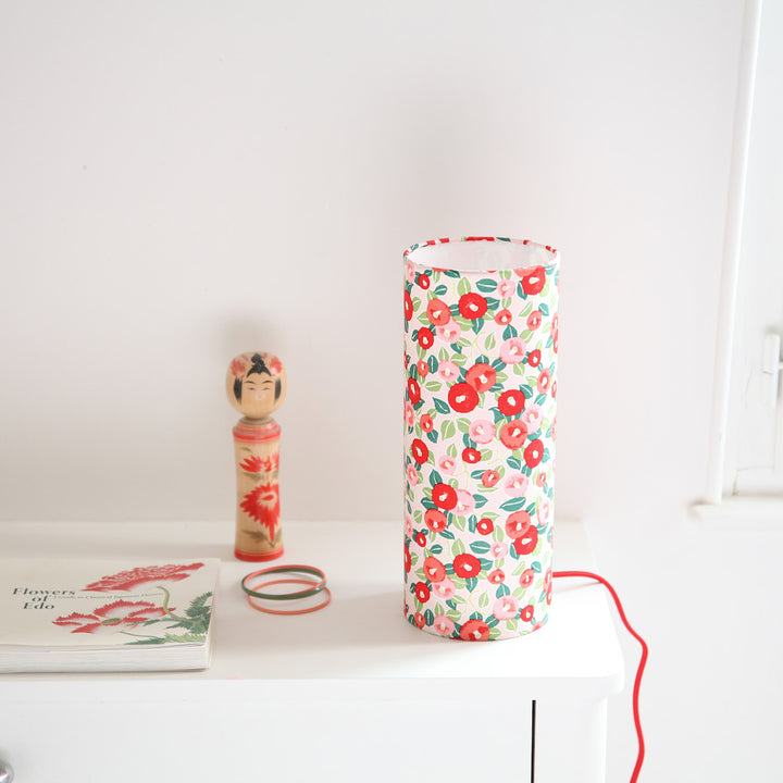 Lampe Japonaise à Poser - Camélias - Rouge, Rose et Vert - M722
