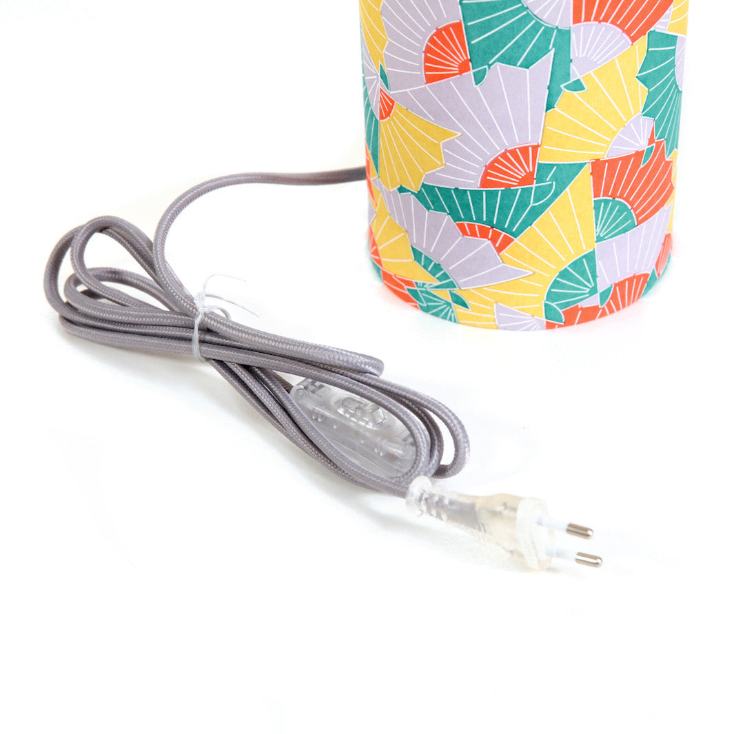 Lampe Japonaise à Poser -  Éventails Graphiques - Jaune, Mauve Pâle, Turquoise et Orange Vif - M881