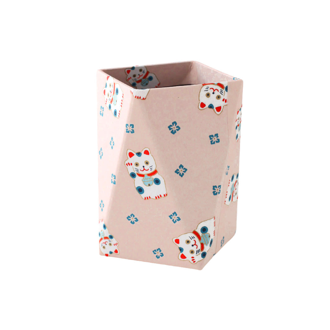 Pot à crayons prisme - Maneki Neko - Rose, Bleu Gris et Rouge - M841