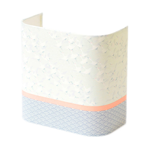 Applique murale japonaise 3 bandes - Grues fond blanc nacré, Vagues bleu gris - M387 et M477