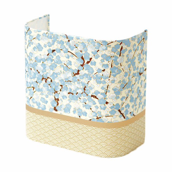 Applique murale japonaise 3 bandes - Fleurs de prunier bleu clair, Vagues Or - M434 et M444