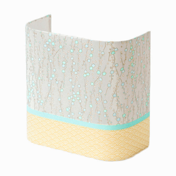 Applique murale japonais 3 bandes - Branche en fleurs gris, vagues dorées - M571 et M444