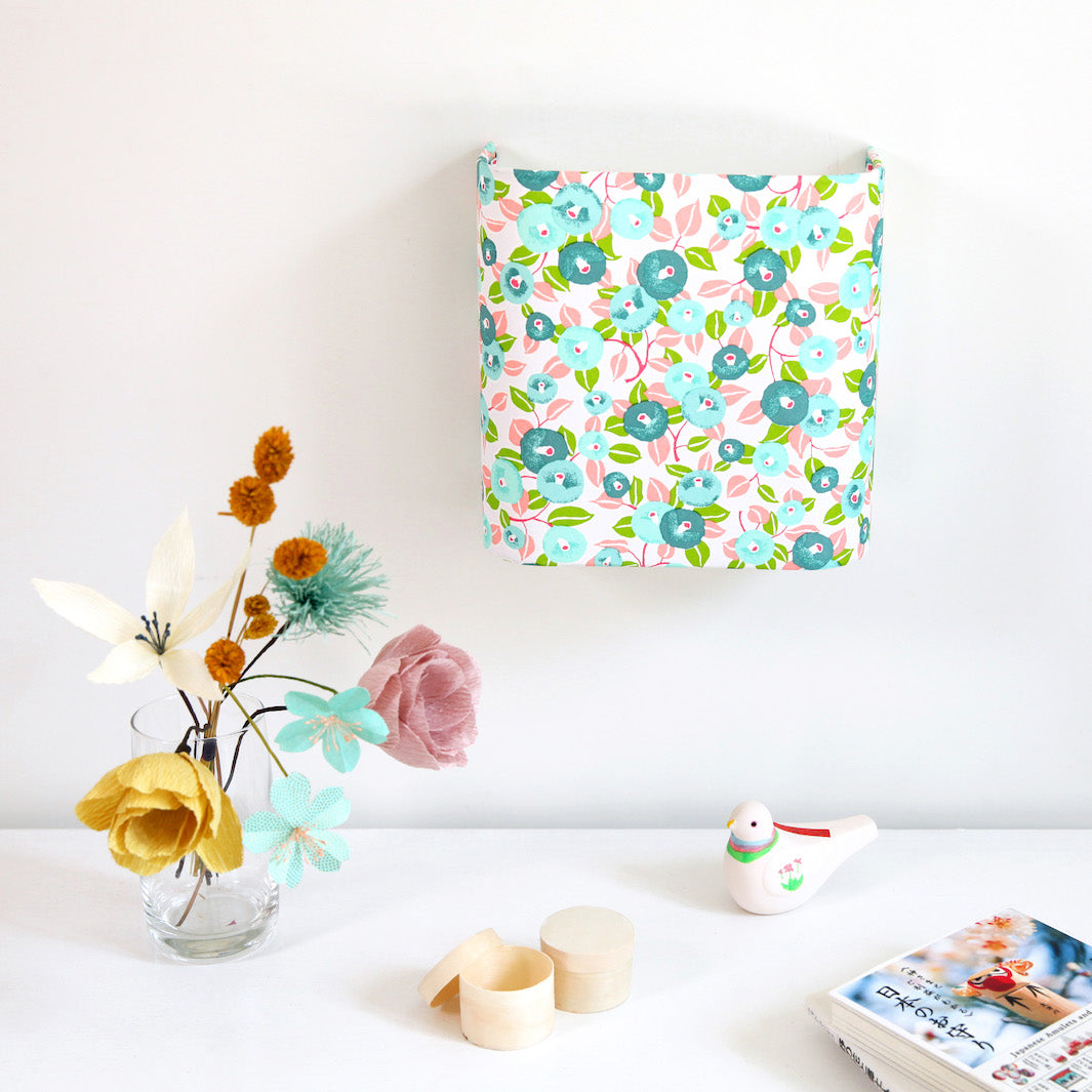 Applique murale japonaise - Camélias - Vert, Vert d'eau et Rose - M809