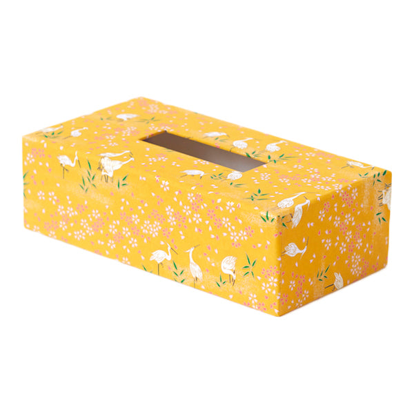 Papier Japonais - Grue et fleur - Fond jaune - M659-Papier japonais-AdelineKlam