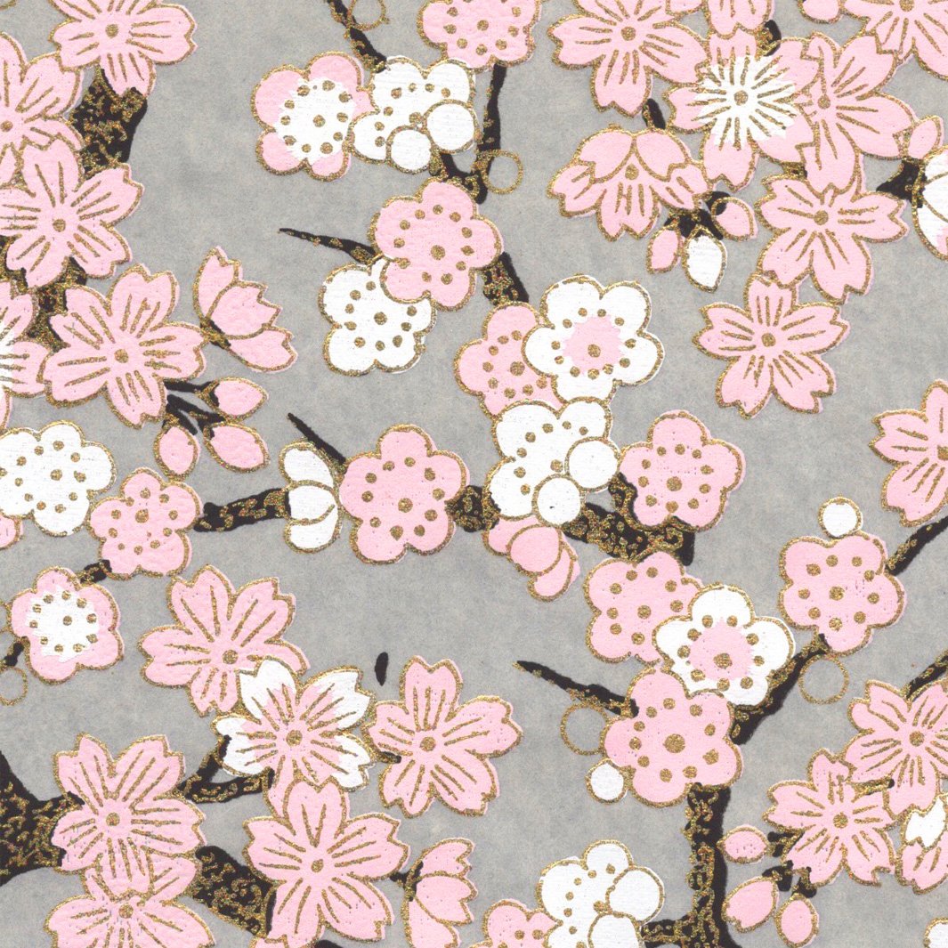 Boîte à Mouchoirs - Fleurs de Cerisier et Prunier - Gris, Rose, Blanc et Marron Foncé - M360
