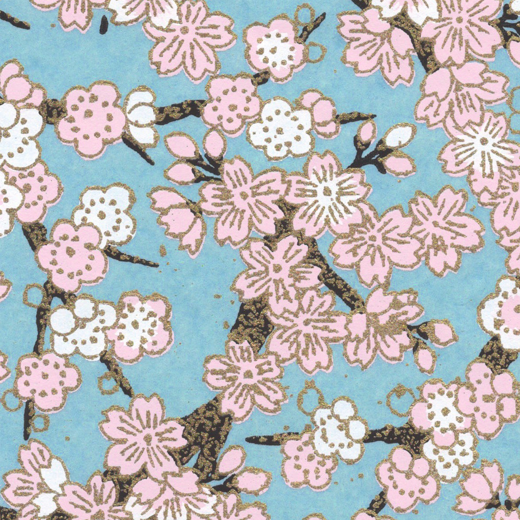 Applique murale japonaise - Fleurs de Cerisier et Prunier - Bleu, Rose, Blanc et Marron Foncé - M361