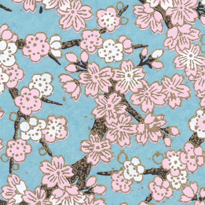 Applique murale japonaise - Fleurs de Cerisier et Prunier - Bleu, Rose, Blanc et Marron Foncé - M361