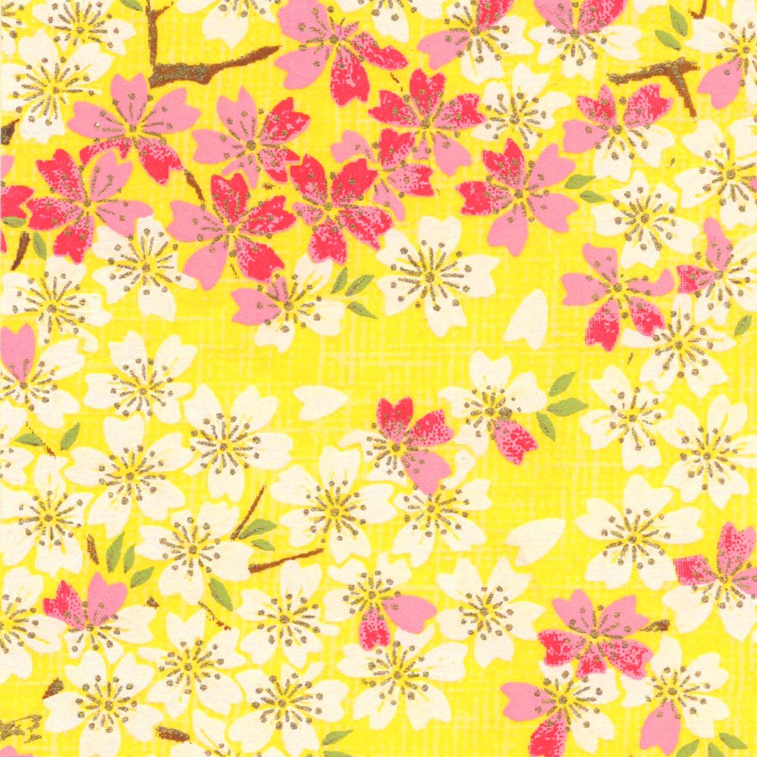 Lampe Japonaise à Poser - Fleurs de Cerisier - Jaune - M364