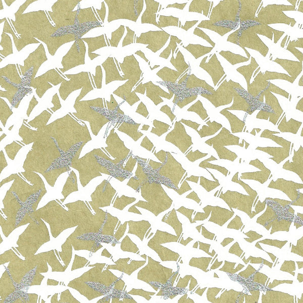 Papier Japonais - Envolée de grues- Argent et grège - M365-Papier japonais-AdelineKlam