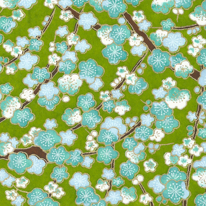 Applique murale japonaise - Fleurs de pruniers - Bleu et Vert - M449