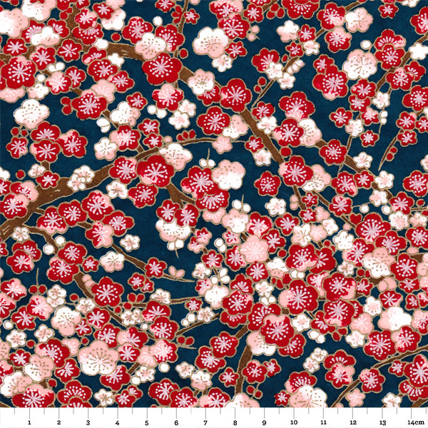 Papier Japonais - Fleurs de cerisiers - Fond bleu - M592-Papier japonais-AdelineKlam