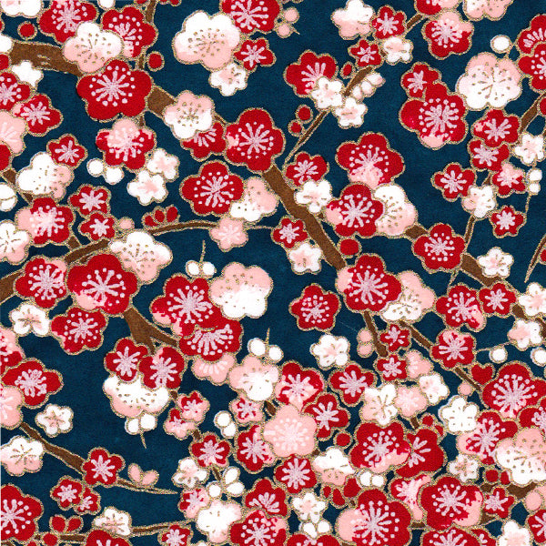 Boîte à thé - Fleurs de cerisier roses et rouges fond bleu - M592