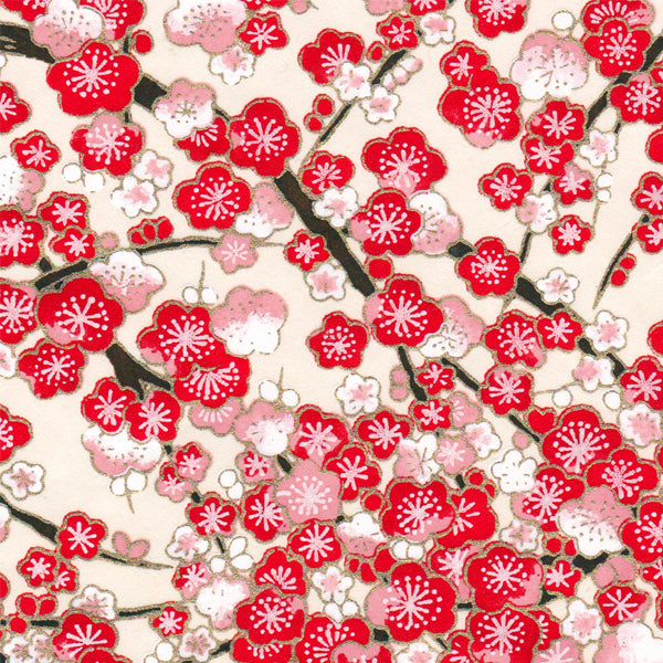 Boîte à Mouchoirs - Fleurs de pruniers - Rouge et Crème - M593