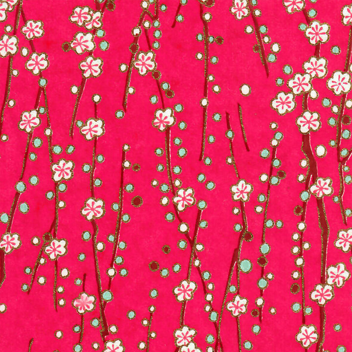Carte - Coeur en Origami - Branche en Fleurs - Magenta - M617
