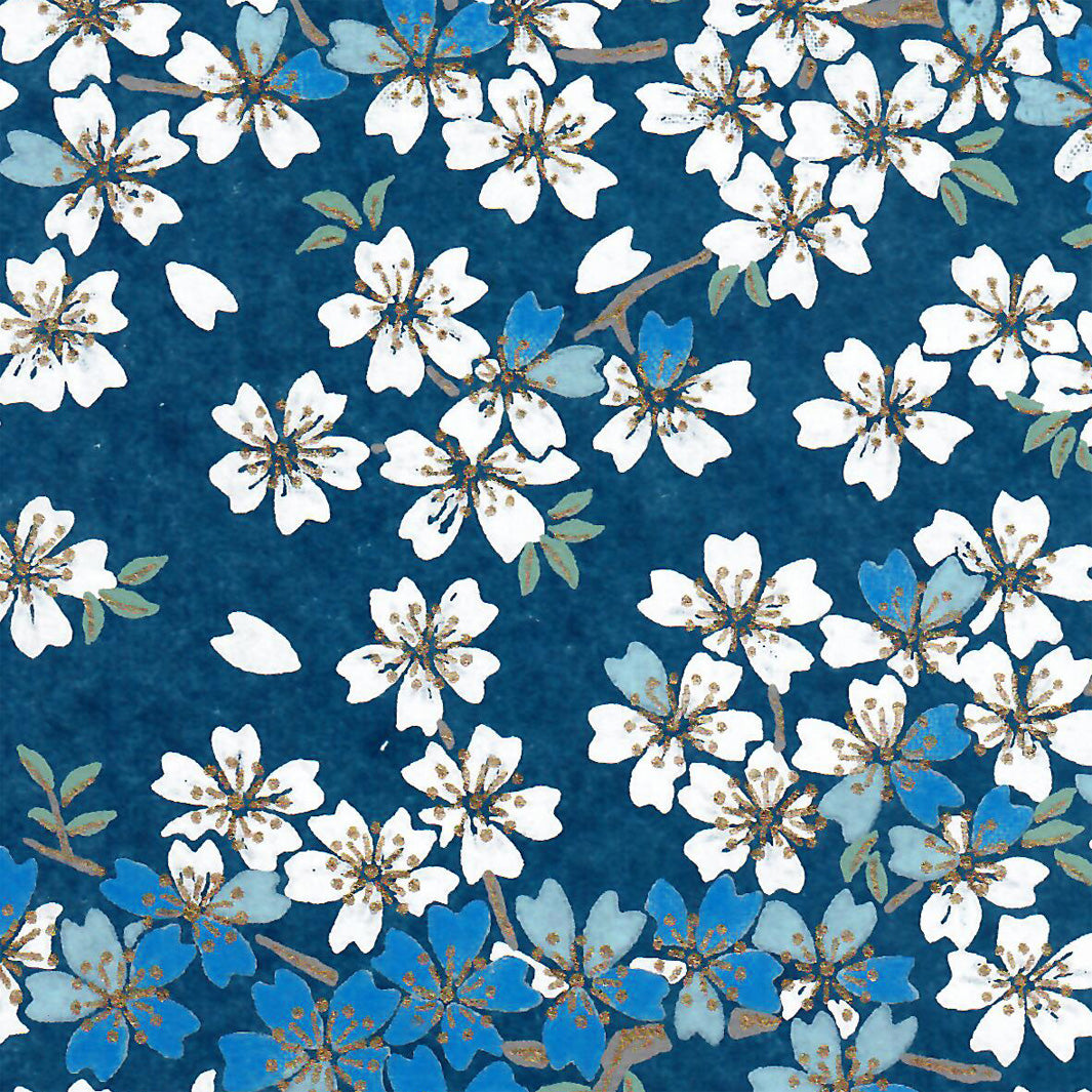 Boîte à Thé Cylindre - Fleurs de Cerisier - Bleu Marine - M619