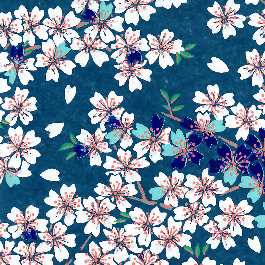 Carnet Papier Japonais - Fleurs de Cerisier - Bleu Foncé - M621